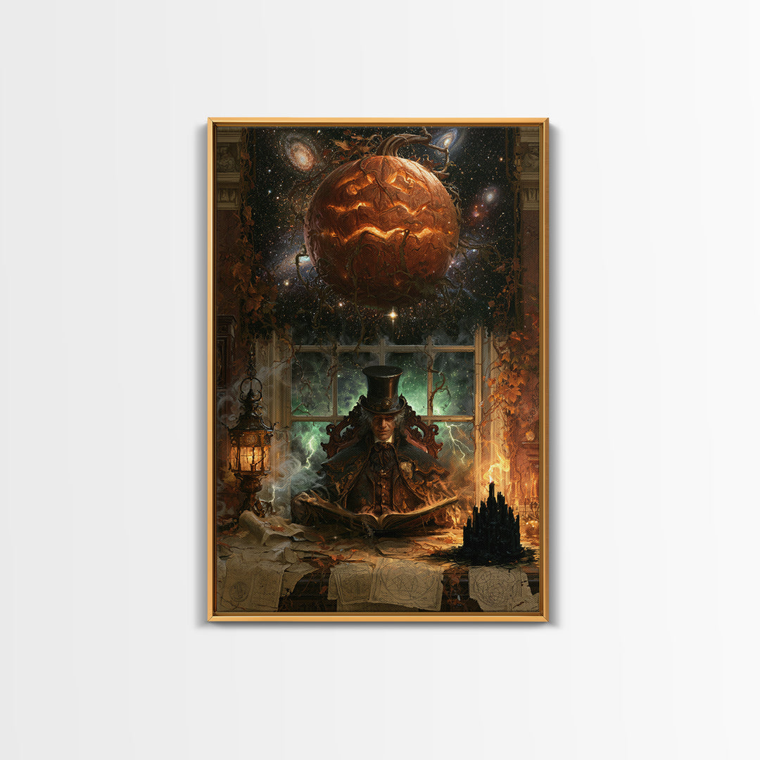 The Cosmic Pumpkin God, Macabre Victorian Decor, Vertical Wall Art, Canvas Print, Gothic Wall Decor, Halloween Portrait Art, Horror Wall Art