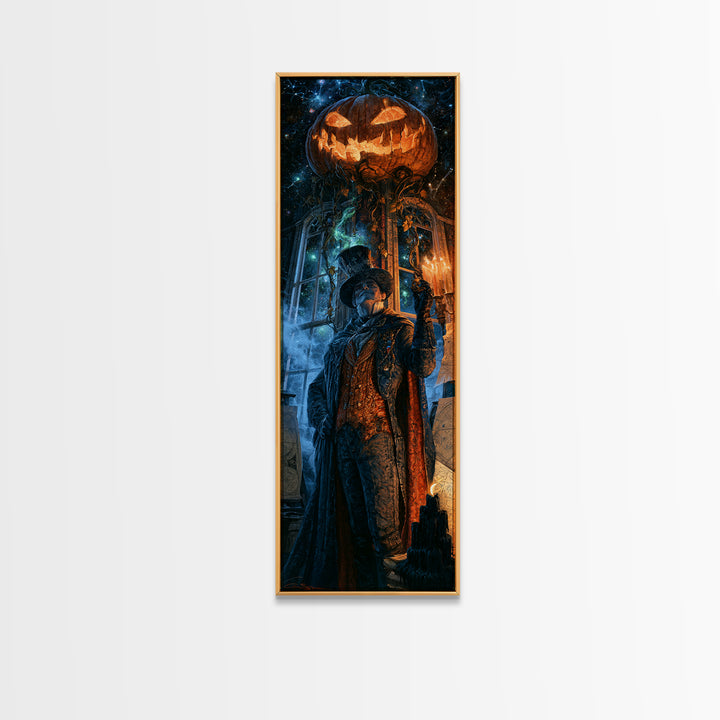 The Cosmic Pumpkin God, Victorian Gothic Art, Tall Narrow Wall Art, Framed Canvas Print, Gothic Wall Decor, Halloween Portrait Art