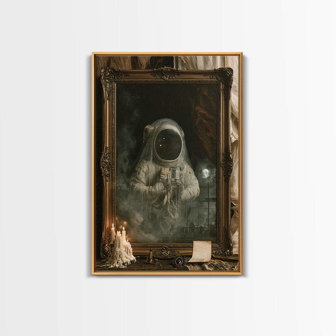 The Astronaut Ghost, Dark Academia Wall Art, Vertical Wall Art, Canvas Print, Gothic Wall Decor, Halloween Portrait Art