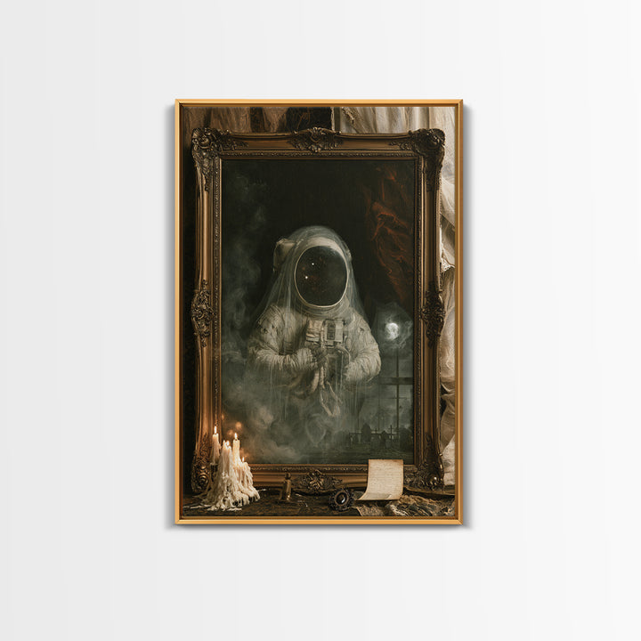 The Astronaut Ghost, Dark Academia Wall Art, Vertical Wall Art, Canvas Print, Gothic Wall Decor, Halloween Portrait Art