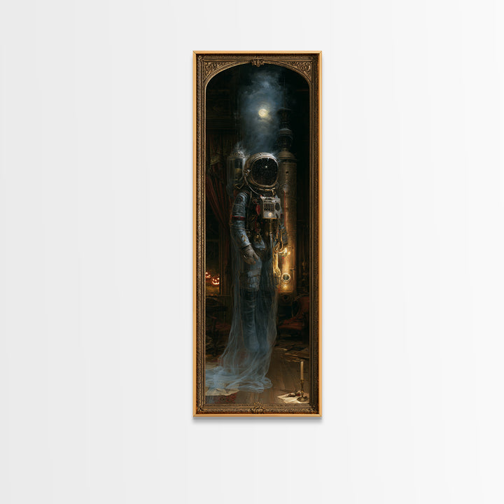The Astronaut Ghost, Victorian Gothic Art, Tall Narrow Wall Art, Framed Canvas Print, Gothic Wall Decor, Halloween Portrait Art