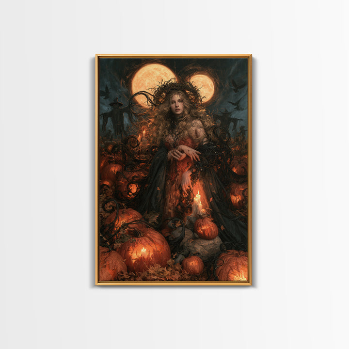 The Alien Pumpkin Patch, Macabre Victorian Decor, Vertical Wall Art, Framed Canvas Print, Gothic Wall Decor, Halloween Portrait Art