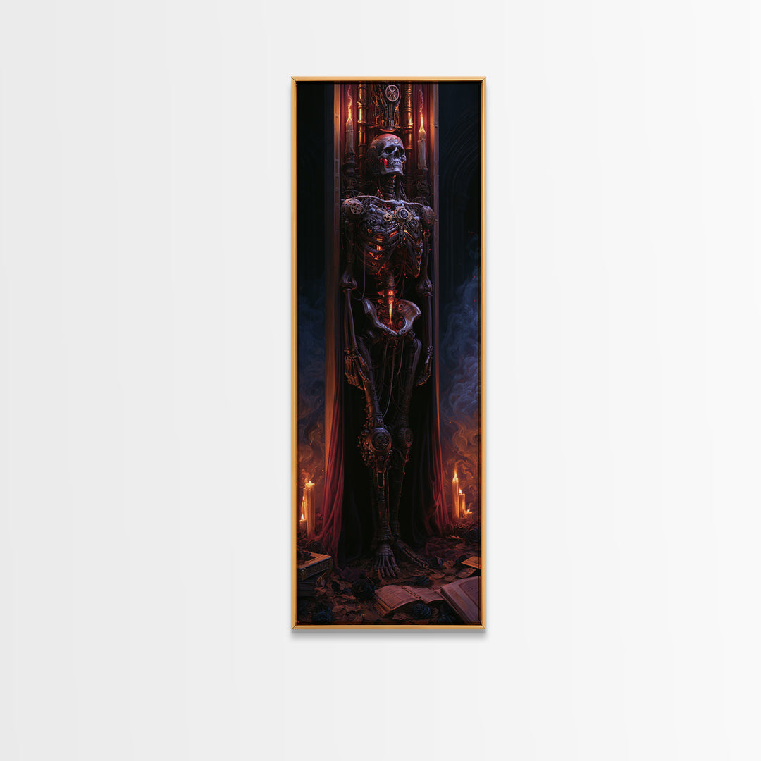 The Biomechanical Skeleton, Victorian Horror Portrait, Tall Narrow Wall Art, Framed Canvas Print, Gothic Wall Decor, Halloween Portrait Art