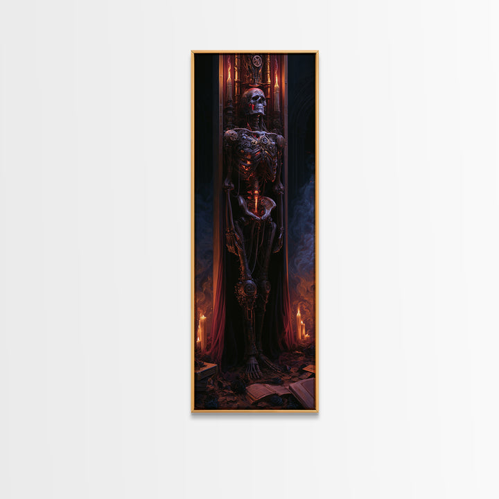 The Biomechanical Skeleton, Victorian Horror Portrait, Tall Narrow Wall Art, Framed Canvas Print, Gothic Wall Decor, Halloween Portrait Art