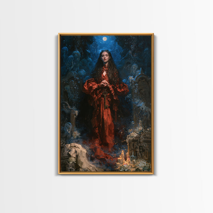The Underwater Graveyard, Macabre Victorian Decor, Vertical Wall Art, Framed Canvas Print, Gothic Wall Decor, Halloween Portrait Art