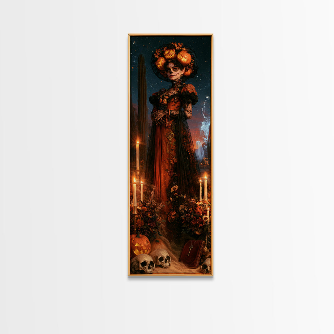 Desert Halloween, Dark Academia Wall Art, Tall Narrow Wall Art, Framed Canvas Print, Gothic Wall Decor, Halloween Portrait Art