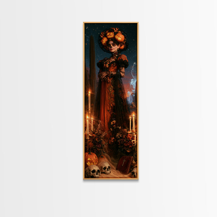 Desert Halloween, Dark Academia Wall Art, Tall Narrow Wall Art, Framed Canvas Print, Gothic Wall Decor, Halloween Portrait Art
