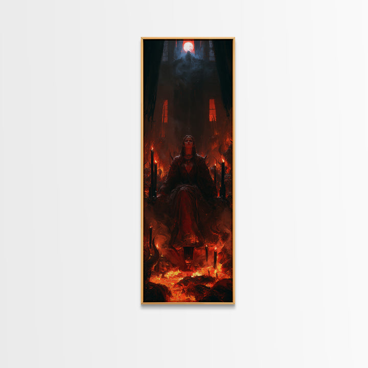 The Volcanic Demon Festival, Victorian Horror Portrait, Tall Narrow Wall Art, Framed Canvas Print, Gothic Wall Decor, Halloween Portrait Art