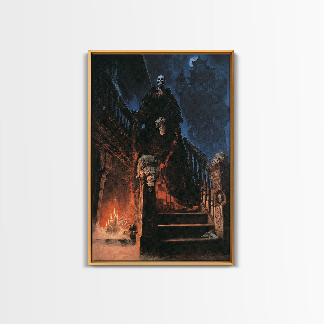 The Clockwork Haunted House, Dark Academia Wall Art, Vertical Wall Art, Canvas Print, Gothic Wall Decor, Halloween Portrait Art