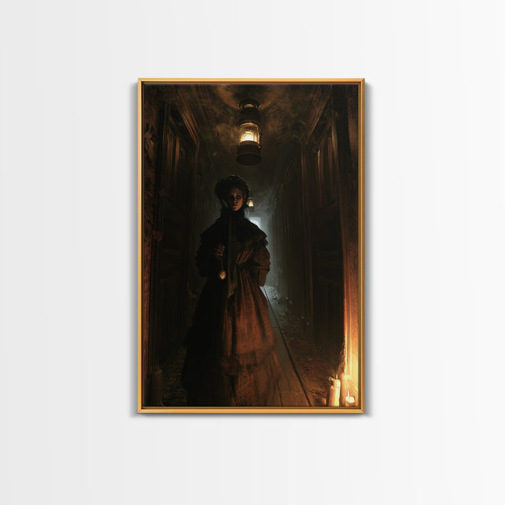 The Infinite Hallway, Dark Academia Wall Art, Vertical Wall Art, Canvas Print, Gothic Wall Decor, Halloween Portrait Art, Halloween Wall Art