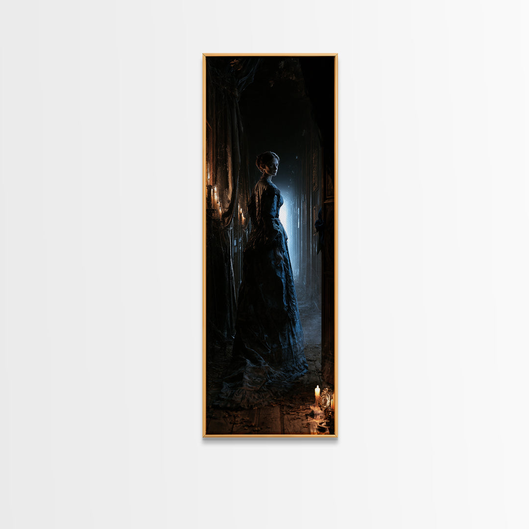 The Infinite Hallway, Dark Academia Wall Art, Tall Narrow Wall Art, Framed Canvas Print, Gothic Wall Decor, Halloween Portrait Art