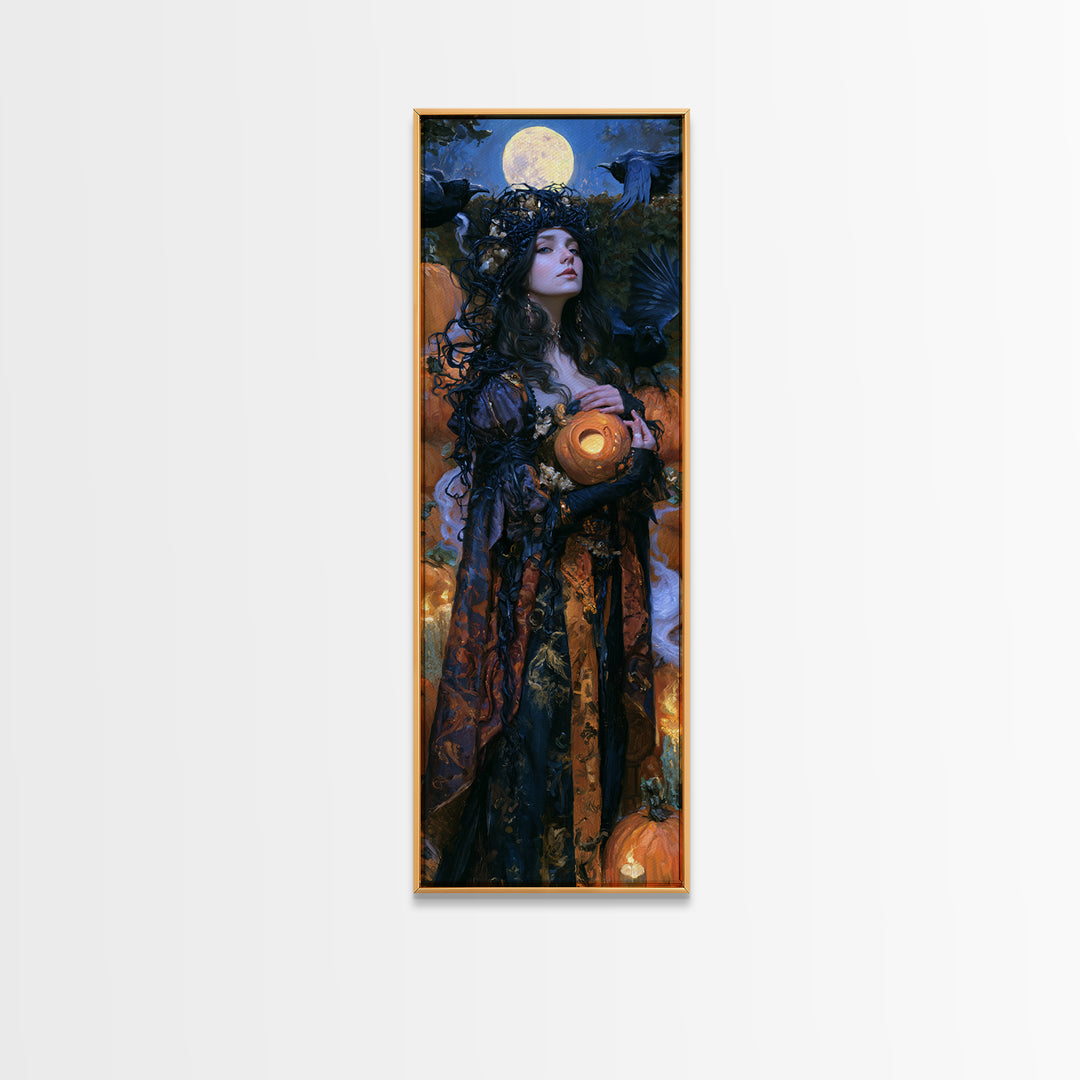 The Moon Inside A Pumpkin, Victorian Horror Portrait, Tall Narrow Wall Art, Framed Canvas Print, Gothic Wall Decor, Halloween Portrait Art