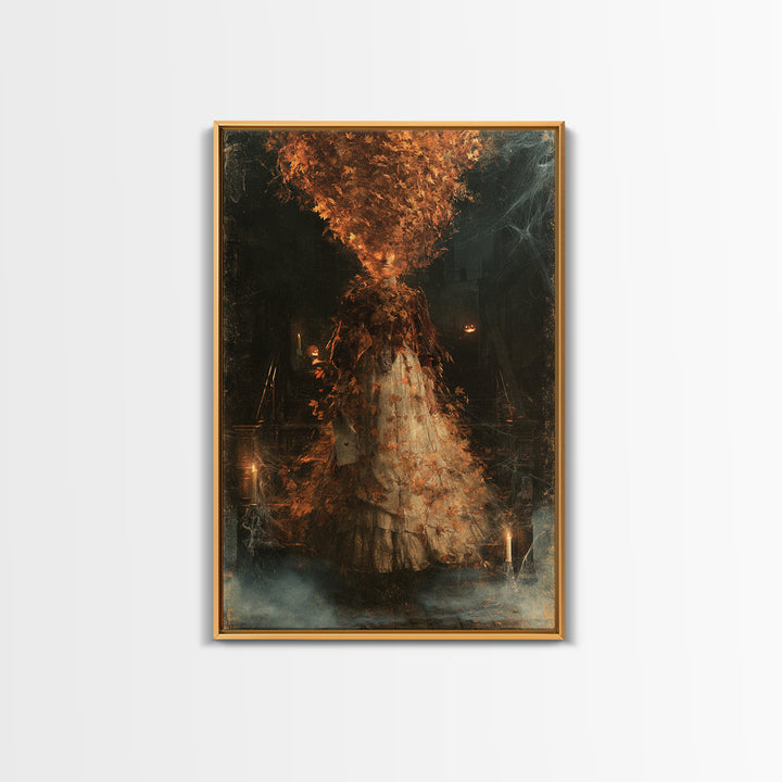 The Autumn-Leaf Ghost, Victorian Gothic Art, Vertical Wall Art, Canvas Print, Gothic Wall Decor, Halloween Portrait Art, Macabre Wall Art