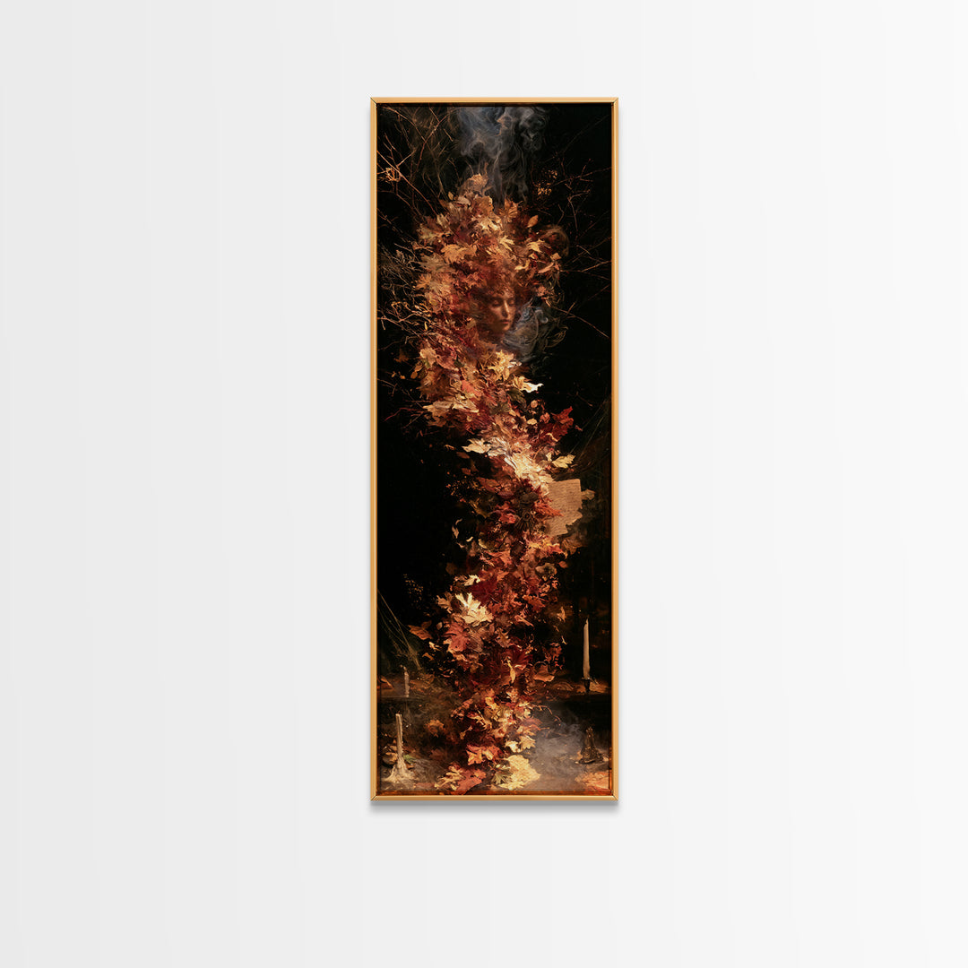 The Autumn-Leaf Ghost, Victorian Gothic Art, Tall Narrow Wall Art, Framed Canvas Print, Gothic Wall Decor, Halloween Portrait Art