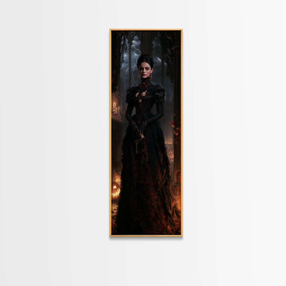 The Town Where Shadows Live, Victorian Gothic Art, Tall Narrow Wall Art, Canvas Print, Gothic Wall Decor, Halloween Portrait Art