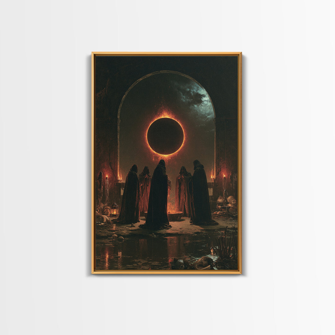 The Eclipse Summoning, Victorian Horror Portrait, Vertical Wall Art, Canvas Print, Gothic Wall Decor, Halloween Portrait Art