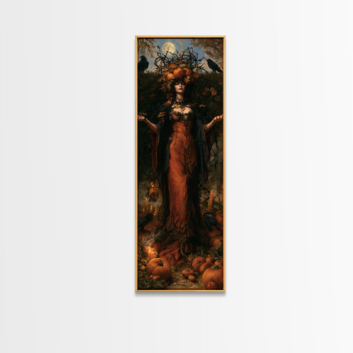 The Personification Of October, Antique Gothic Portrait, Tall Narrow Wall Art, Canvas Print, Gothic Wall Decor, Halloween Portrait Art