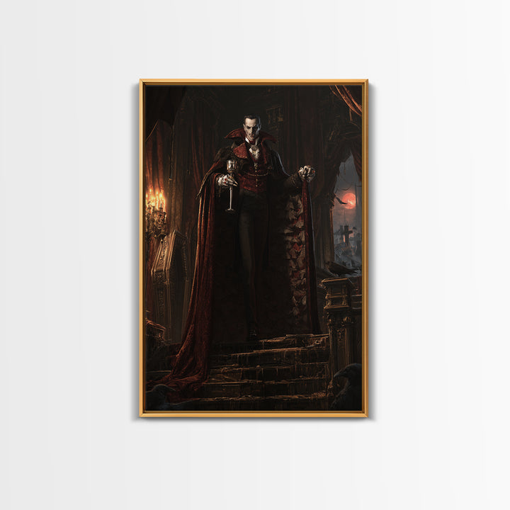 The Crimson Count Of Hollow Keep, Victorian Gothic Art, Vertical Wall Art, Framed Canvas Print, Gothic Wall Decor, Halloween Portrait Art