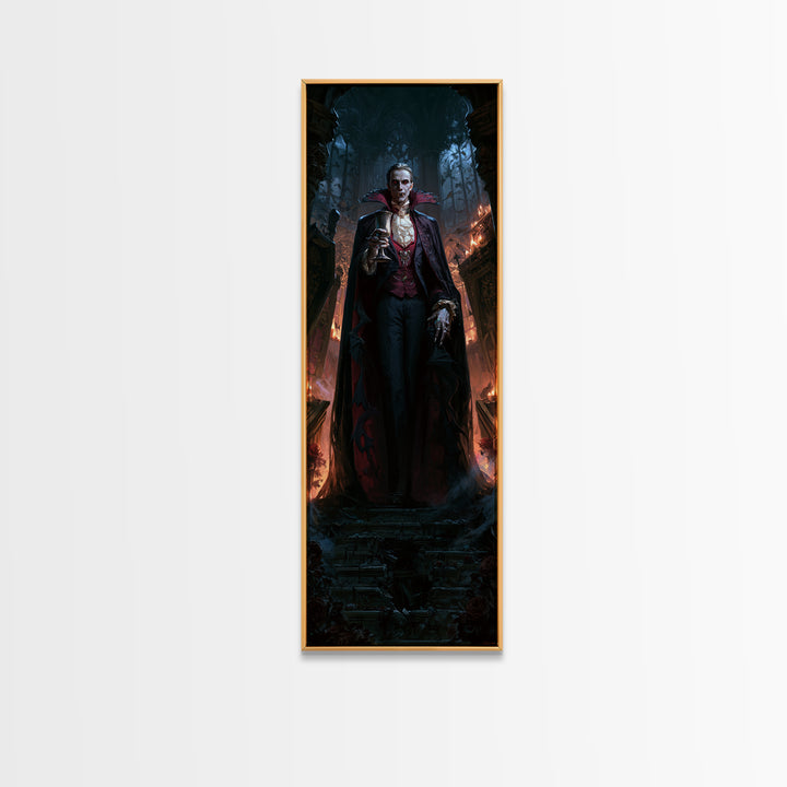 The Crimson Count Of Hollow Keep, Macabre Victorian Decor, Tall Narrow Wall Art, Canvas Print, Gothic Wall Decor, Halloween Portrait Art