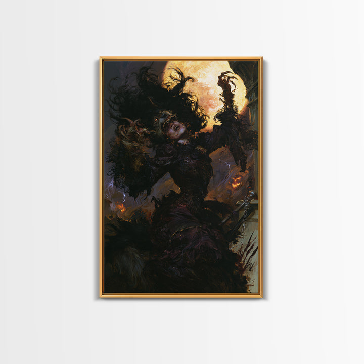 The Widow Wolf Of Briar Moon, Macabre Victorian Decor, Vertical Wall Art, Framed Canvas Print, Gothic Wall Decor, Halloween Portrait Art