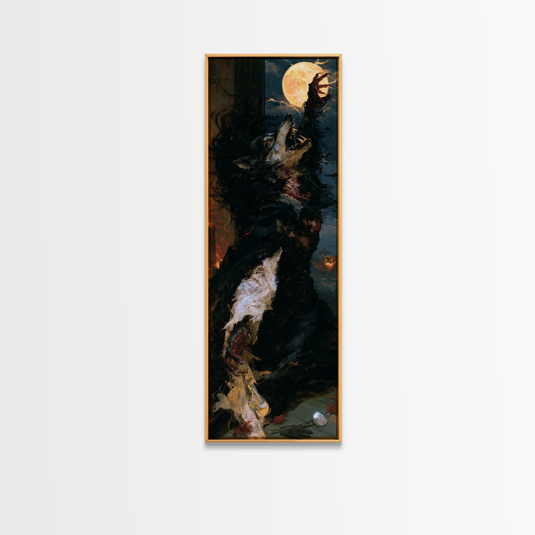 The Widow Wolf Of Briar Moon, Antique Gothic Portrait, Tall Narrow Wall Art, Framed Canvas Print, Gothic Wall Decor, Halloween Portrait Art
