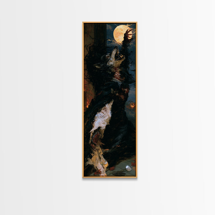 The Widow Wolf Of Briar Moon, Antique Gothic Portrait, Tall Narrow Wall Art, Framed Canvas Print, Gothic Wall Decor, Halloween Portrait Art