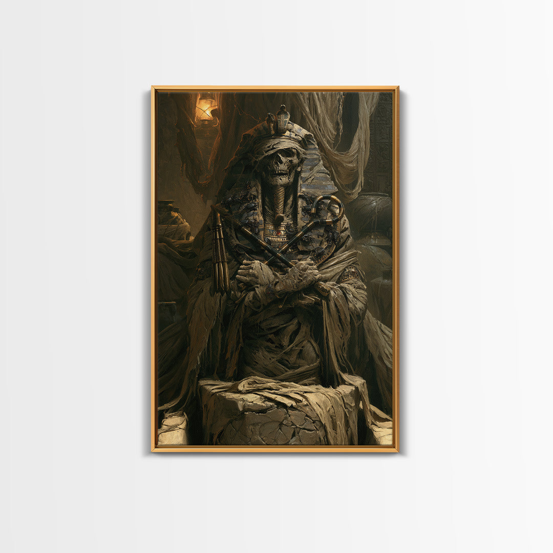 The Pharaoh Of Dustbound Silence, Victorian Horror Portrait, Vertical Wall Art, Framed Canvas Print, Gothic Wall Decor, Dark Fantasy Art
