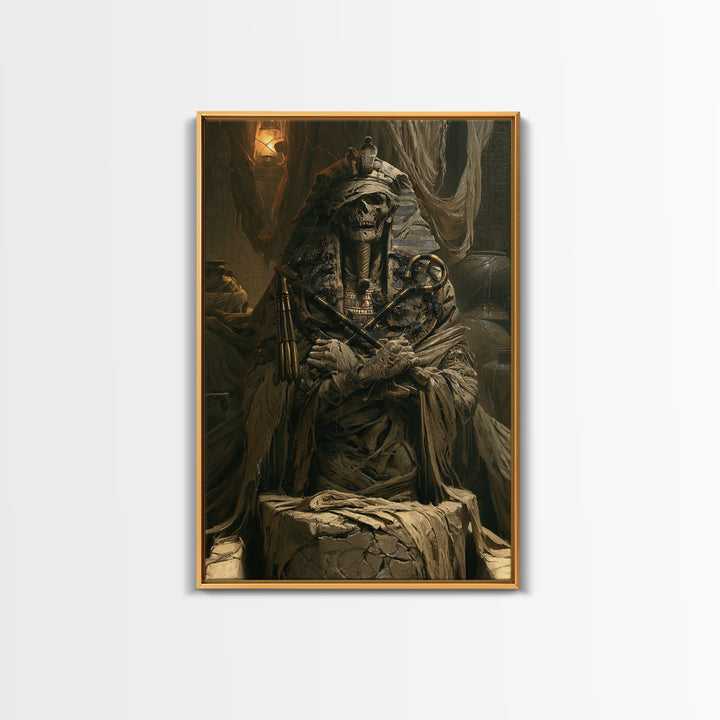 The Pharaoh Of Dustbound Silence, Victorian Horror Portrait, Vertical Wall Art, Framed Canvas Print, Gothic Wall Decor, Dark Fantasy Art