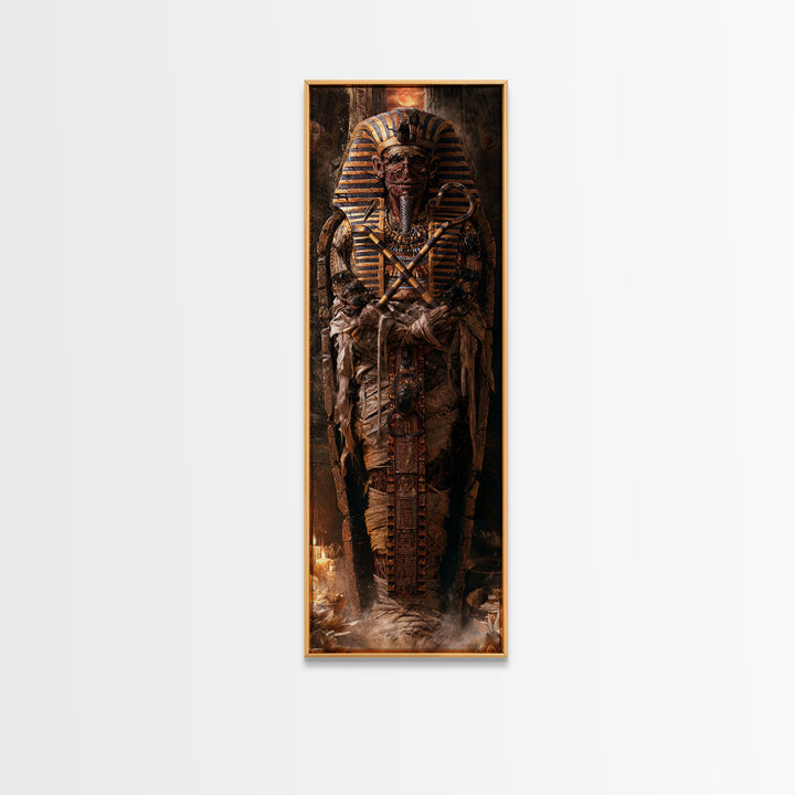 The Pharaoh Of Dustbound Silence, Antique Gothic Portrait, Tall Narrow Wall Art, Framed Canvas Print, Gothic Wall Decor, Gothic Home Decor