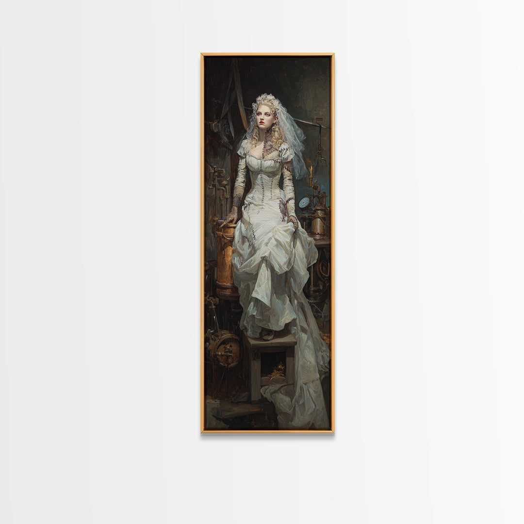 The Stitched Bride Of Thunder Hall, Macabre Victorian Decor, Tall Narrow Wall Art, Framed Canvas Print, Gothic Wall Decor, Spooky Wall Decor
