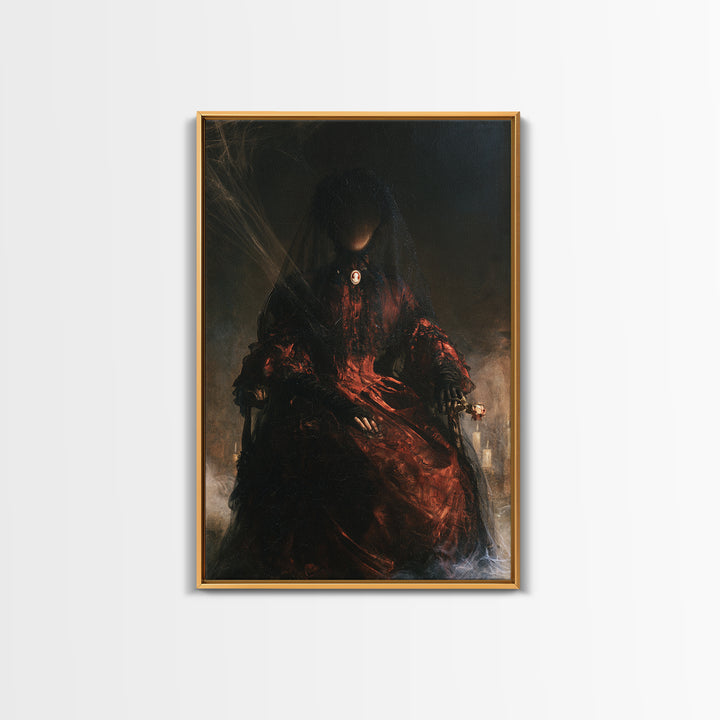 The Invisible Mourner Of Glass House, Dark Academia Wall Art, Vertical Wall Art, Canvas Print, Gothic Wall Decor, Halloween Portrait Art