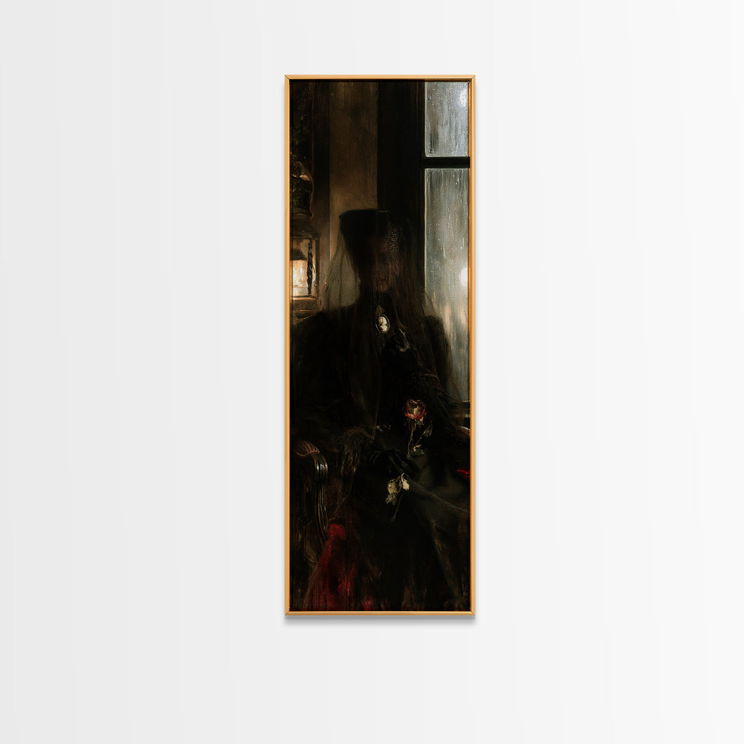 The Invisible Mourner Of Glass House, Macabre Victorian Decor, Tall Narrow Wall Art, Canvas Print, Gothic Wall Decor, Halloween Portrait Art