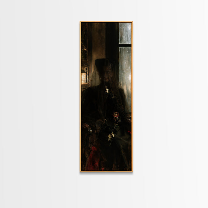 The Invisible Mourner Of Glass House, Macabre Victorian Decor, Tall Narrow Wall Art, Canvas Print, Gothic Wall Decor, Halloween Portrait Art