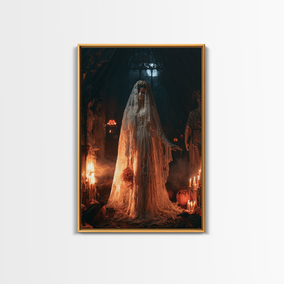 The Wax Bride Of Mourning Hall, Antique Gothic Portrait, Vertical Wall Art, Framed Canvas Print, Gothic Wall Decor, Halloween Portrait Art