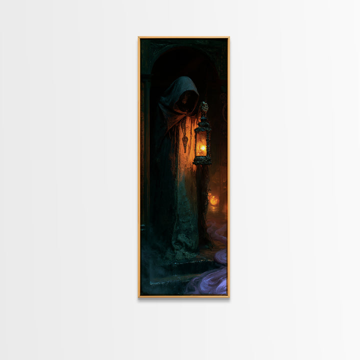 The Lantern-Bearer Of R’Lyeh, Macabre Victorian Decor, Tall Narrow Wall Art, Canvas Print, Gothic Wall Decor, Halloween Portrait Art