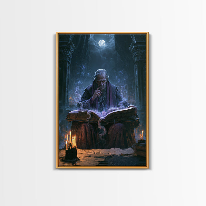The Librarian Of Forbidden Tides, Antique Gothic Portrait, Vertical Wall Art, Framed Canvas Print, Gothic Wall Decor, Halloween Portrait Art