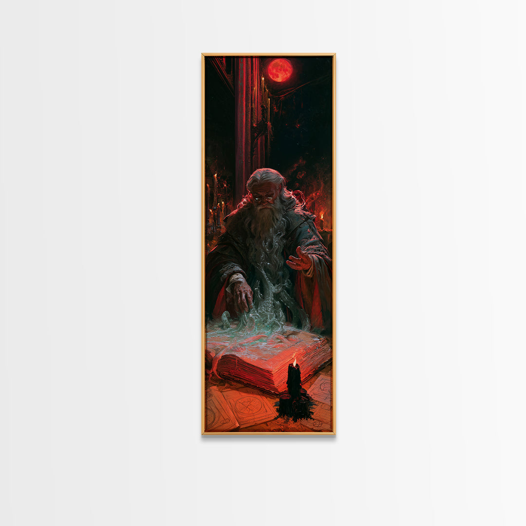 The Librarian Of Forbidden Tides, Victorian Gothic Art, Tall Narrow Wall Art, Framed Canvas Print, Gothic Wall Decor, Halloween Portrait Art