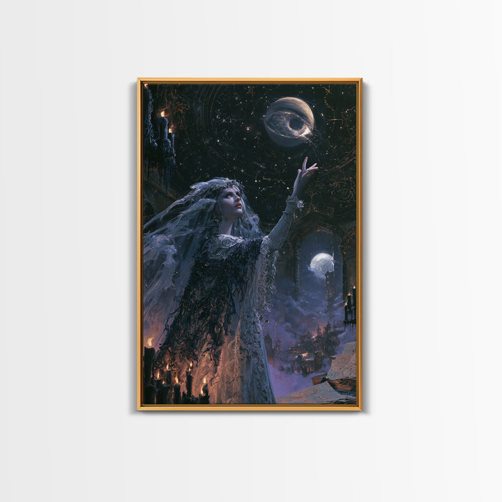 The Bride Of The Abyssal Moon, Dark Academia Wall Art, Vertical Wall Art, Framed Canvas Print, Gothic Wall Decor, Halloween Portrait Art