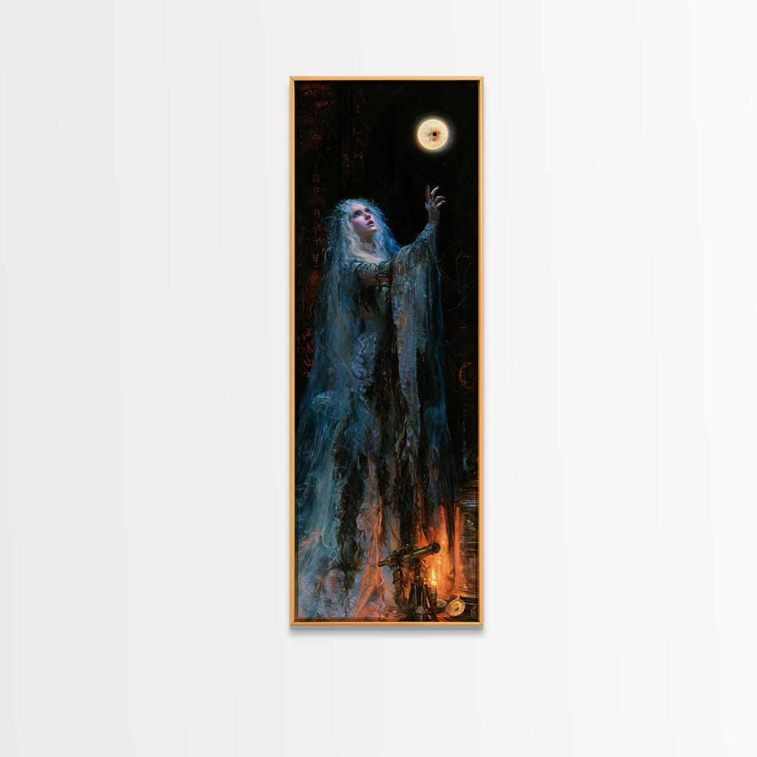 The Bride Of The Abyssal Moon, Antique Gothic Portrait, Tall Narrow Wall Art, Canvas Print, Gothic Wall Decor, Halloween Portrait Art