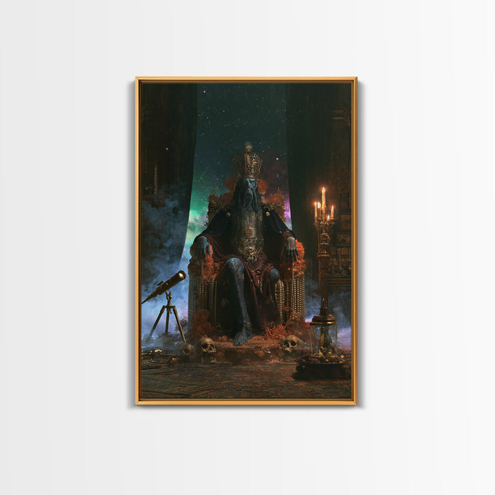 The Watcher In The Coral Throne, Lovecraftian Portrait Art, Vertical Wall Art, Framed Canvas Print, Gothic Wall Decor, Gothic Home Decor