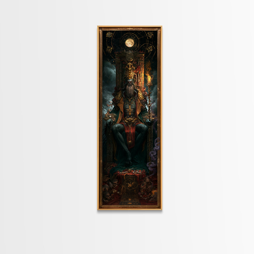 The Watcher In The Coral Throne, Macabre Victorian Decor, Tall Narrow Wall Art, Framed Canvas Print, Gothic Wall Decor, Macabre Wall Art