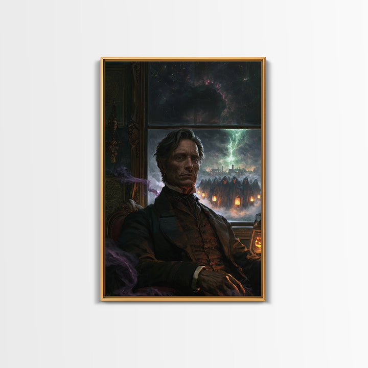 The Innsmouth Lantern Procession, Antique Gothic Portrait, Vertical Wall Art, Canvas Print, Gothic Wall Decor, Halloween Portrait Art