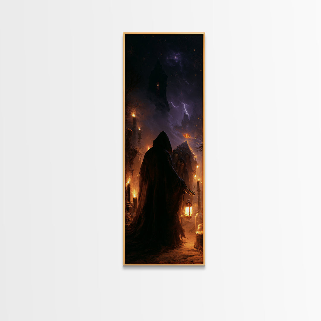 The Innsmouth Lantern Procession, Dark Academia Wall Art, Tall Narrow Wall Art, Canvas Print, Gothic Wall Decor, Halloween Portrait Art