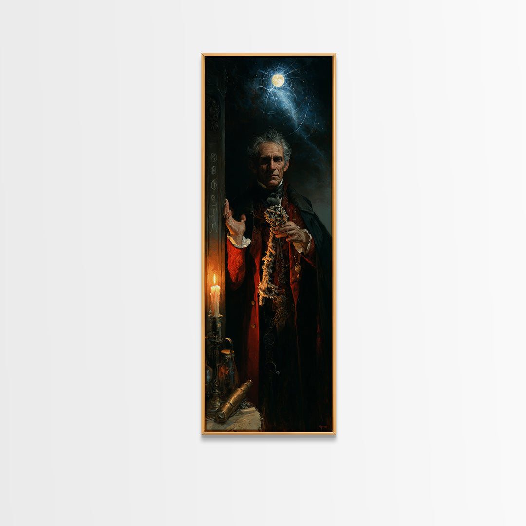 The Keeper Of The Black Reef Key, Macabre Victorian Decor, Tall Narrow Wall Art, Framed Canvas Print, Gothic Wall Decor, Statement Wall Art