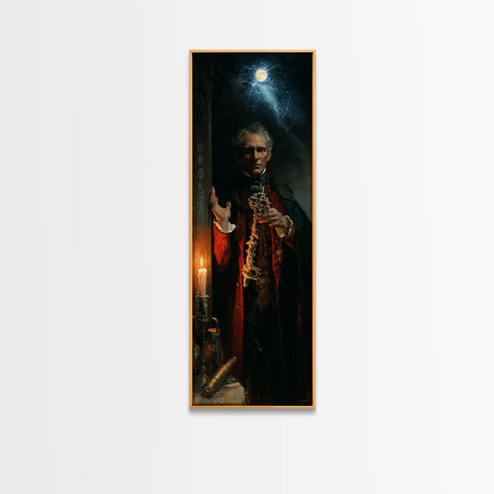 The Keeper Of The Black Reef Key, Macabre Victorian Decor, Tall Narrow Wall Art, Framed Canvas Print, Gothic Wall Decor, Statement Wall Art