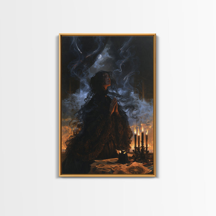 The Widow Of The Whispering Comet, Victorian Cosmic Horror, Vertical Wall Art, Framed Canvas Print, Gothic Wall Decor, Gothic Home Decor
