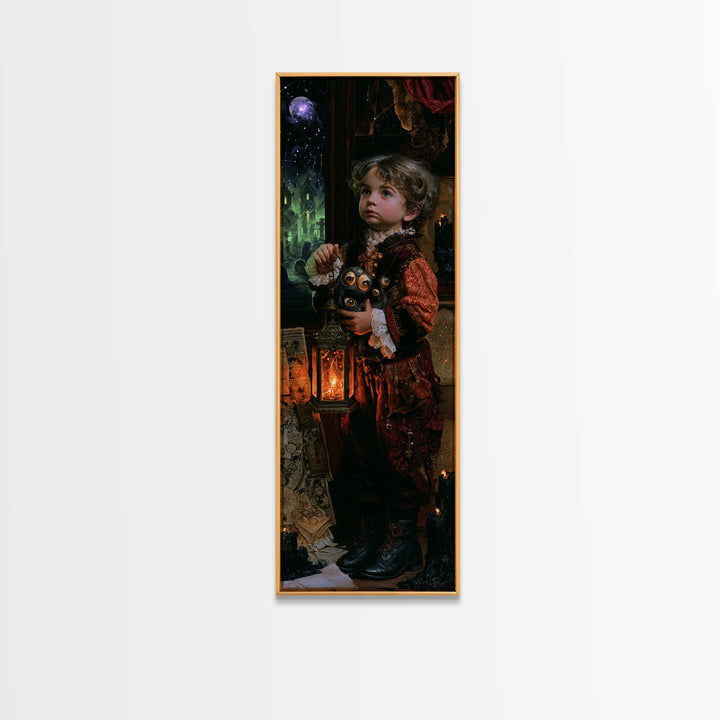 The Child Who Caught A Moon-Spawn, Lovecraftian Portrait Art, Tall Narrow Wall Art, Canvas Print, Gothic Wall Decor, Halloween Portrait Art