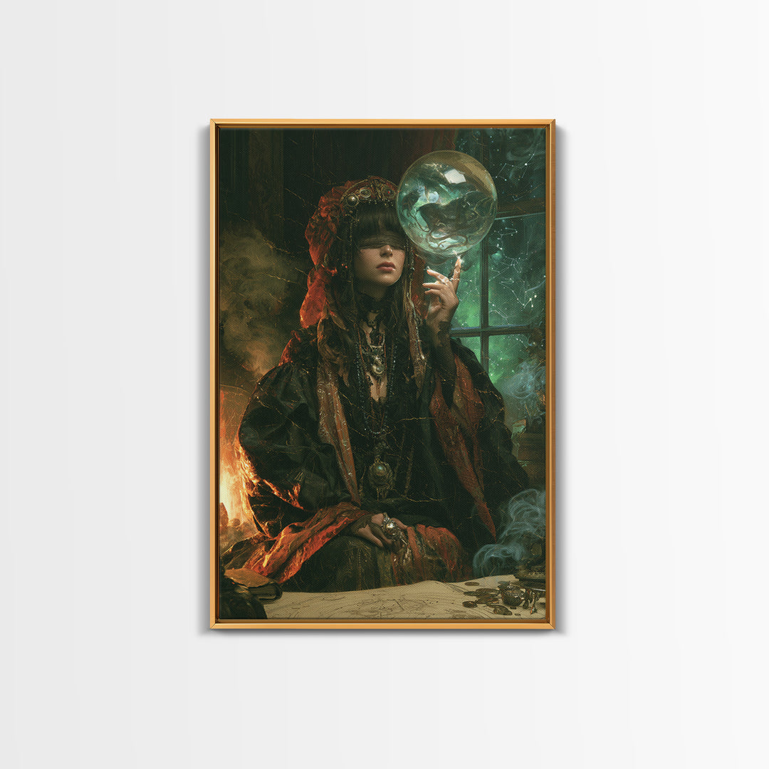 The Oracle Of The Glass Depths, Macabre Victorian Decor, Vertical Wall Art, Framed Canvas Print, Gothic Wall Decor, Halloween Portrait Art
