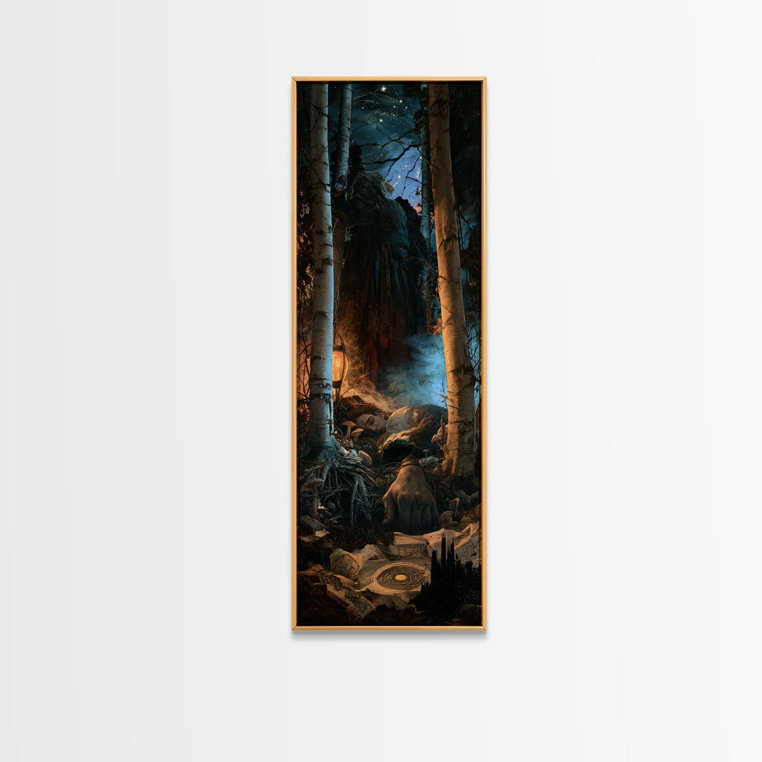 The Sleeper In The Birch Grove, Lovecraftian Portrait Art, Tall Narrow Wall Art, Framed Canvas Print, Gothic Wall Decor, Macabre Wall Art