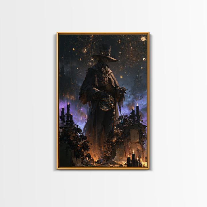 The Grave Gardener Of Yuggoth, Victorian Horror Portrait, Vertical Wall Art, Framed Canvas Print, Gothic Wall Decor, Halloween Portrait Art
